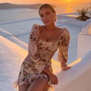 Zara floral print ruched dress